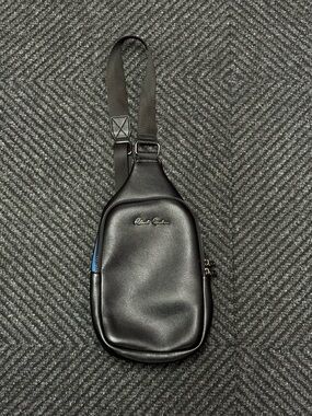 Robert Graham Black Leather Sling Bag with Blue Trim
